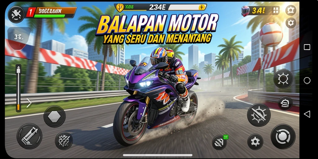 Tampilan gameplay balapan motor yang mendebarkan di 234E.