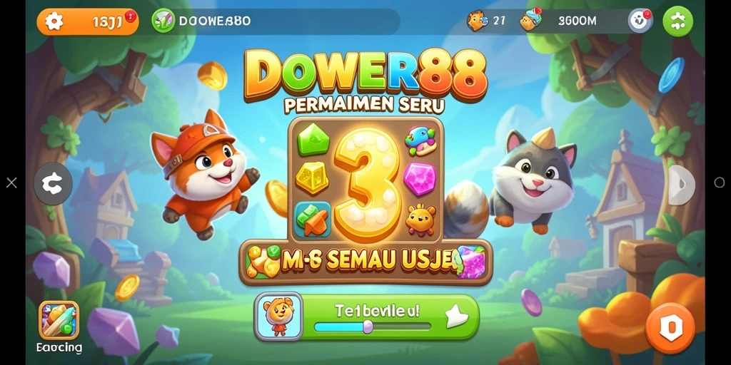 Screenshot DOWER88 menampilkan gameplay seru dengan mencocokkan batu permata.