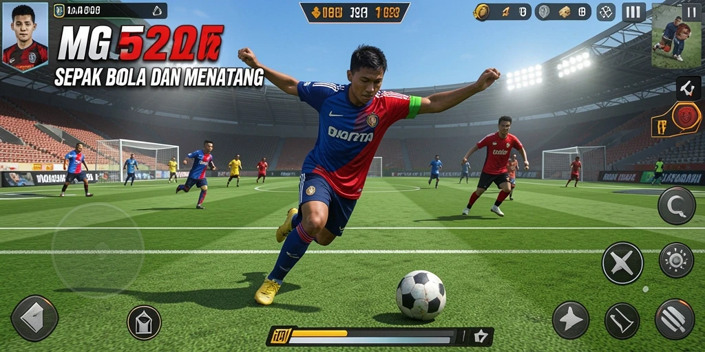Screenshot utama MG525 dengan gameplay sepak bola yang mengesankan.