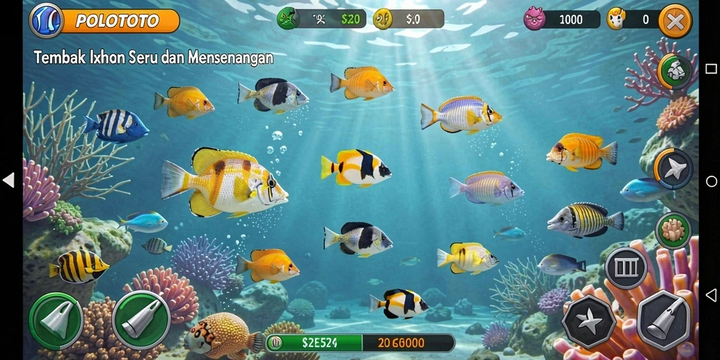 Tampilan seru saat menembak ikan dalam POLOTOTO.