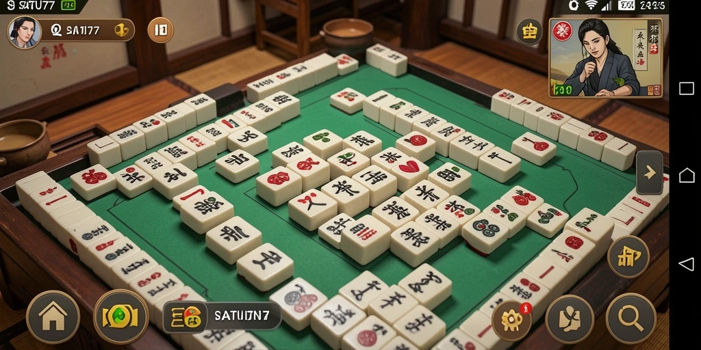 Screenshot gameplay SATU77 yang menunjukkan keseruan bermain Mahjong.